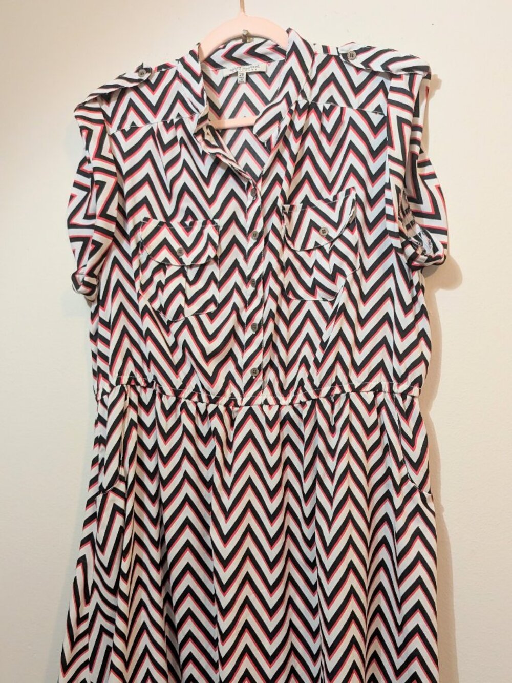 Trippy Speed Control NY Chevron Button up Dress Cinch Waist Dress Size 2X